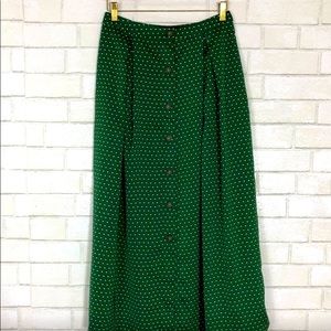 Button down emerald green polka dot maxi skirt